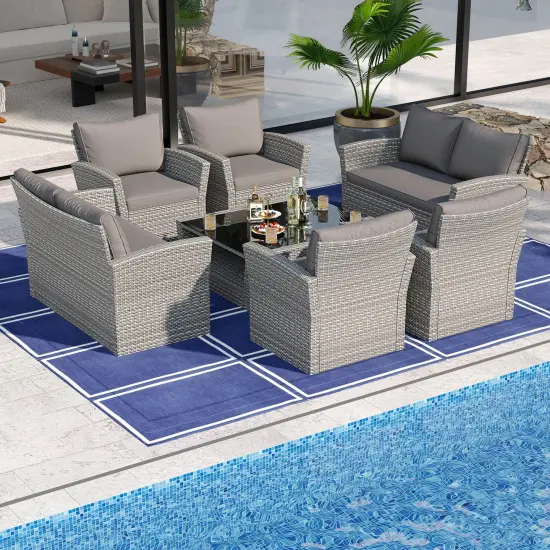 Costway 8 PCS Patio Furniture Set with 4 Rattan Chairs Loveseat Coffee Table Cushions {2}