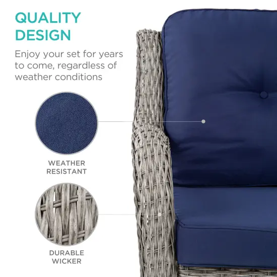 Best Choice Products 3-Piece Patio Wicker Bistro Furniture Set w/ 2 Cushioned Swivel Rocking Chairs, Side Table Navy {5}