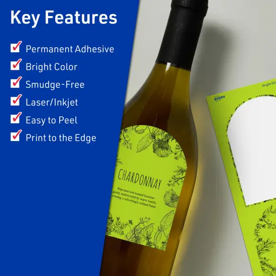 Avery Bright Green Paper Labels, 4.75" x 3.5" Arched {2}