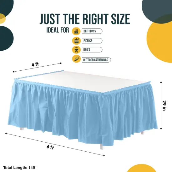 Ruffle Disposable Table Skirt 14 Ft Long Pleated Table Skirts with Adhesive Strip &ndash; Fits 6ft+ Rectangle or Round Tables &ndash; Ideal for Birthday Parties, Gender Reveal, Baby Showers & Event Decorations 6 pack by Exquisite Ligh Blue {4}