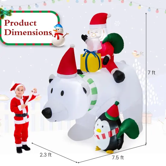 7 Feet Multicolor Inflatable Santa Claus Riding Bear with Penguin Gift Bags and Gift Box {4}