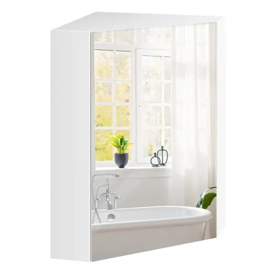 Corner Medicine Cabinet with Mirror with Open Mirror Door and Adjustable Shelf White {4}
