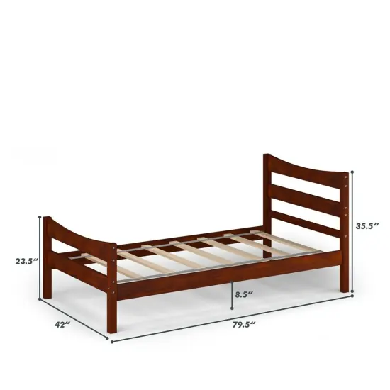 Pine Wood Twin Platform Bed with Headboard Footboard Under-bed Storage and Sturdy Slat Support Walnut {4}
