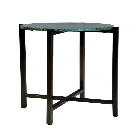 Green Marble Side Table With Grey Metal Frame-21 Inch Height {1}