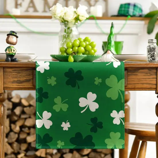 Green Shamrock St. Patrick's Day Table Runner, Seasonal Spring Kitchen Dining Table Decoration for Home Party Decor 13x72 Inch {2}