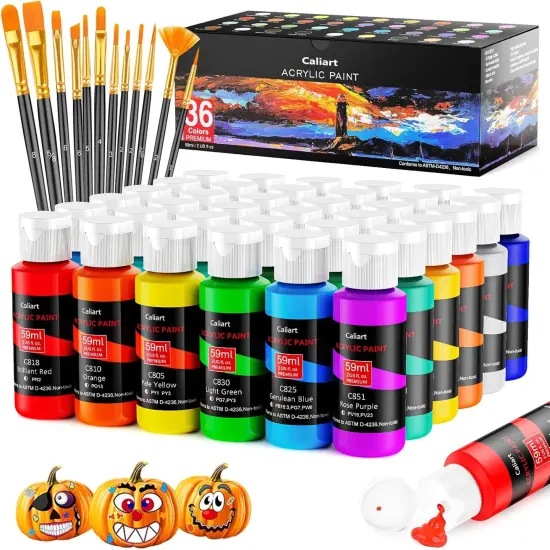 Acrylic Paint Set With 12 Brushes, 36 Colors (59ml, 2oz) Art Craft Paints Gifts for Artists Kids Beginners & Painters {1}