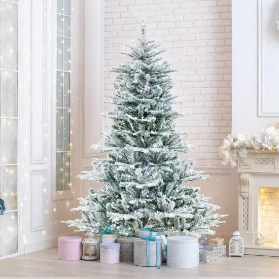 Snow Flocked Artificial Christmas Tree with Cool White LED Lights {1}