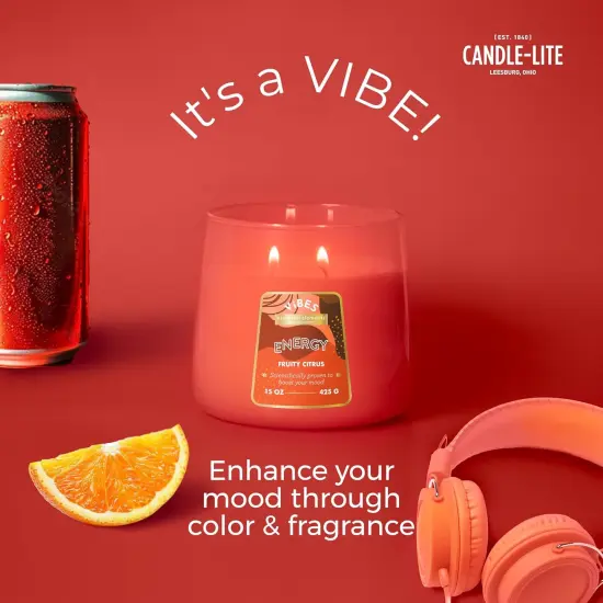 Candle-Lite Vibes Fruity Citrus Scented Candles, Perfect Relaxation Valentines Day Gifts for Her, Aromatherapy Mood-Enhancing, 15 oz 2-Wick Jar, 86 Hours Burn Time {5}