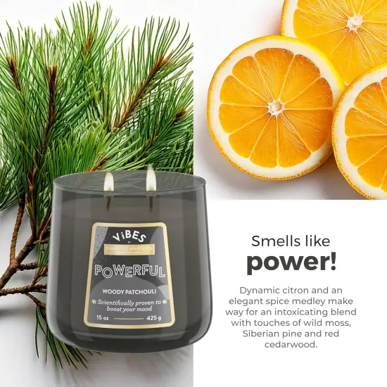 Candle-Lite Vibes Woody Patchouli Scented Candles, Perfect Relaxation Valentines Day Gifts for Her, Aromatherapy Mood-Enhancing, 15 oz 2-Wick Jar, 86 Hours Burn Time {4}