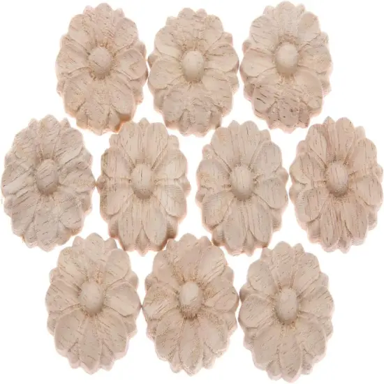 10-Pack Wood Rosettes Little Onlay Appliques, Unpainted Round Flower Carving Craft Decals for Home Chests Cabinet Door Cupboard Dresser Bed Wall Pew Wardrobe Furniture Decor (Dia-3cm/1.18") {5}
