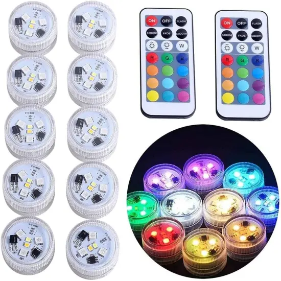 Mini Submersible Led Lights with Remote, Small Underwater Tea Lights Candles Waterproof 1.5" RGB Multicolor Flameless Accent Lights Battery Operated Vase Pool Pond Lantern Decoration Lighting (10pcs) {1}