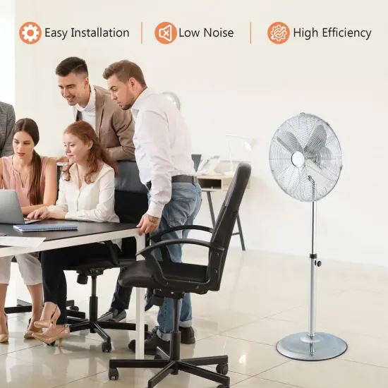 16 Inch Pedestal Standing Fan Oscillating Pedestal Fan with 3 Speeds and Adjustable Height Silver {1}
