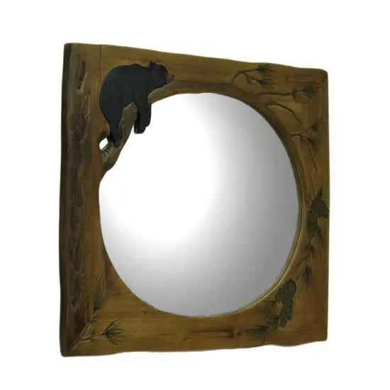 Lazy Bear Hand Crafted Wood Framed Wall Mirror {1}