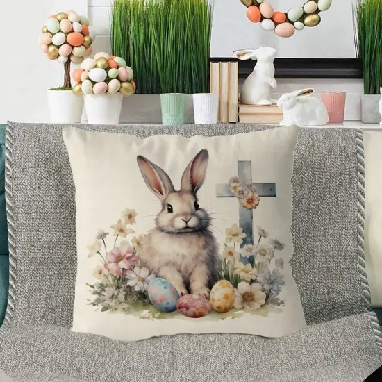 Easter Pillow Covers 18x18 Inch Bunny Eggs Throw Pillowcase Cross Floral Home Sofa Bedroom Cushion Case {2}