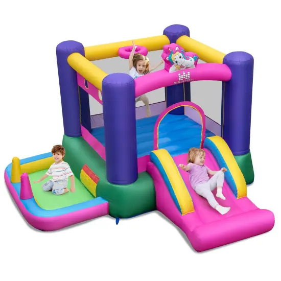 6-in-1 Bouncy Castle Inflatable Bounce House with Slide and Ball Pit with 480W Blower {4}
