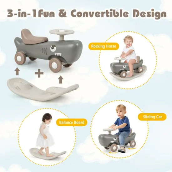 Plastic Convertible Rocking Horse & Sliding Car with Detachable Balance Board Dark Grey {5}