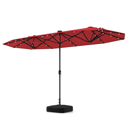 13FT Double-sided Patio Umbrella with Solar Lights for Garden Pool Backyard-Red {1}