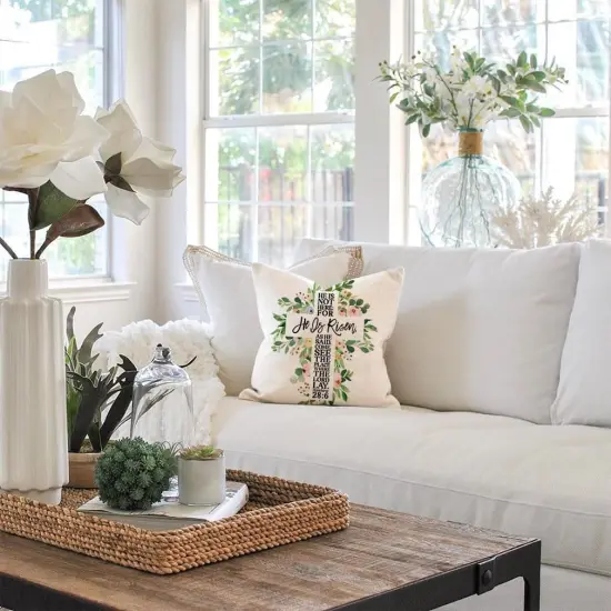 He is Risen Easter Pillow Covers 18x18 Greenery Cross Easter Decorations Outdoor Farmhouse Pillows Decorative Throw Pillows Cases {3}