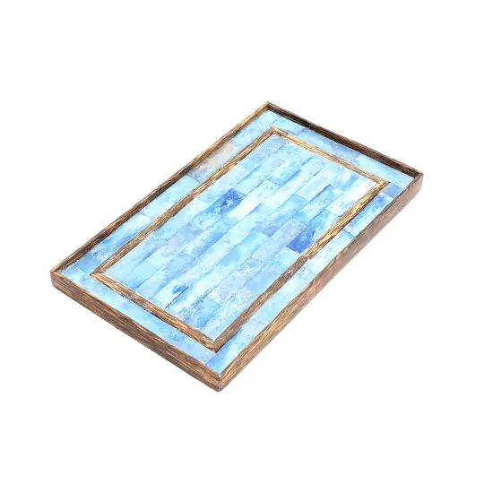 Decorative Blue Bone dyed & Wood Tray/Serving Tray - 12" X 7.25" X 0.75" {4}