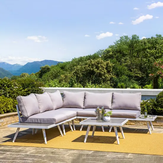 Outdoor Aluminum Sectional Sofa Set with Cushions {1}