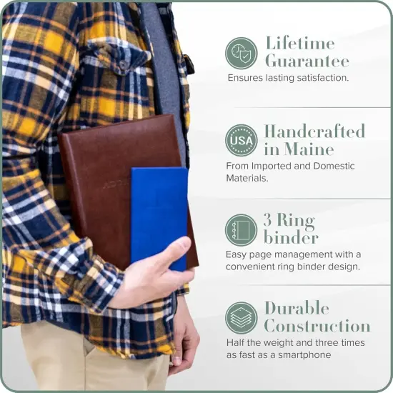 Gallery Leather Large Address Book with Alphabetical Tabs up to 480 records, Leather Notebook Hardcover, Telephone and Address Books - 9x7, Acadia Green {4}