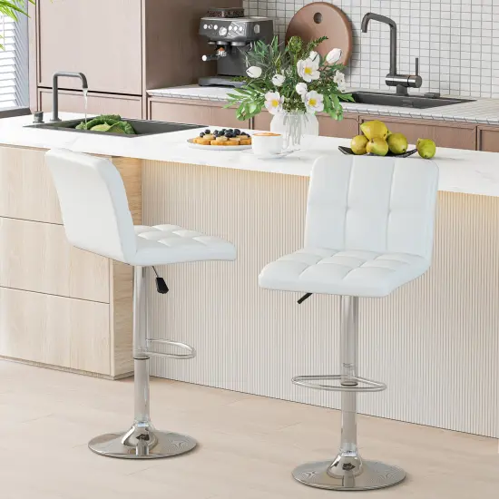 Modern Bar Stools Set of 2 with Back Support, Heavy-Duty Metal Base, Footrest, and Adjustable Height White {3}
