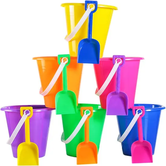 4E's Novelty 12 Pack Beach Buckets with Shovels Bulk &ndash; 7" Sand Buckets & Shovels for Sand & Outdoor Play {2}