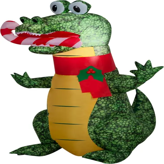 3.5' Gemmy Airblown Inflatable Christmas Alligator w/ Candy Cane and Scarf Yard Decoration 883580 {1}