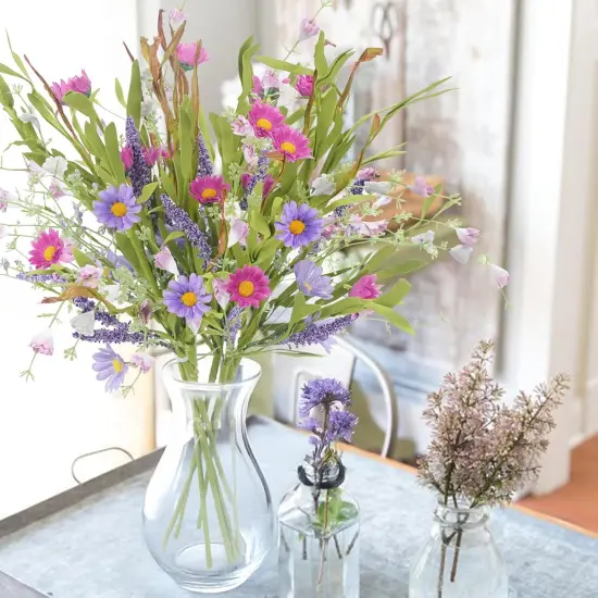 8 Bundles Spring Fake Flowers Artificial Daisy Lavender Flowers Stem Picks Faux Silk Spring Flowers Fake Wildflowers Bouquet for Home Indoor Table Vase Wedding Party Decor {5}