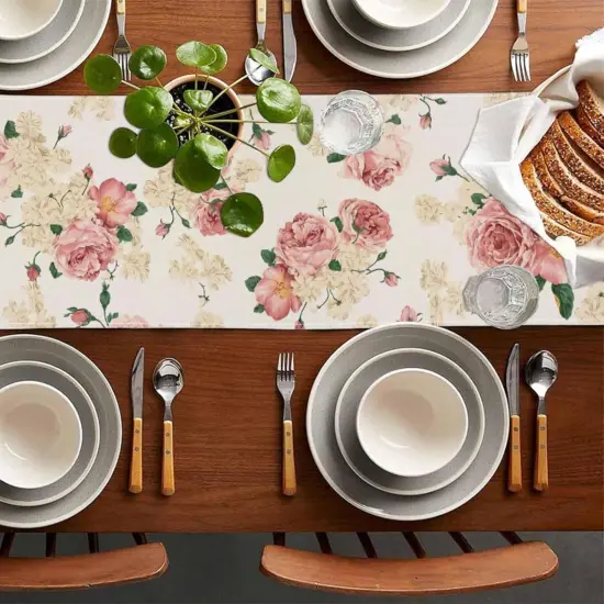 Spring Pink Peony Table Runner 13x72 Inch Spring Pink and Yellow Flowers Kitchen Dinning Table Decoration for Indoor Outdoor Home Party D&eacute;cor {5}
