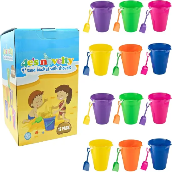 4E's Novelty 12 Pack Large Sand Bucket with Shovel &ndash; 9" Beach Bucket Set for Sand Castle Toys & Beach Essentials for Vacation {5}