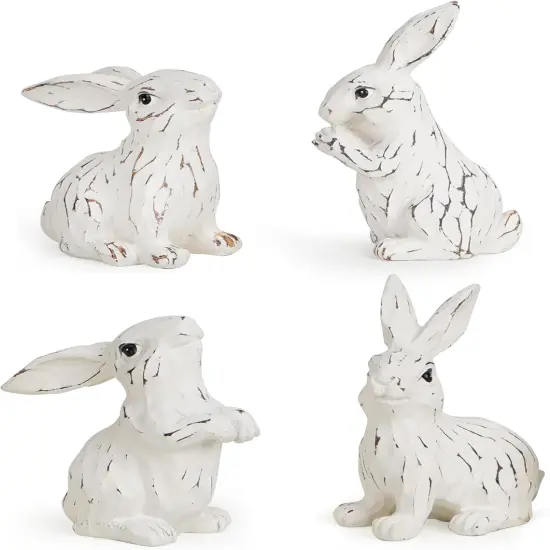 Easter Bunny Decorations Spring Indoor Home Decor Electroplated European Mini Bunny Figurines (4pcs White Rabbit Decor) {1}