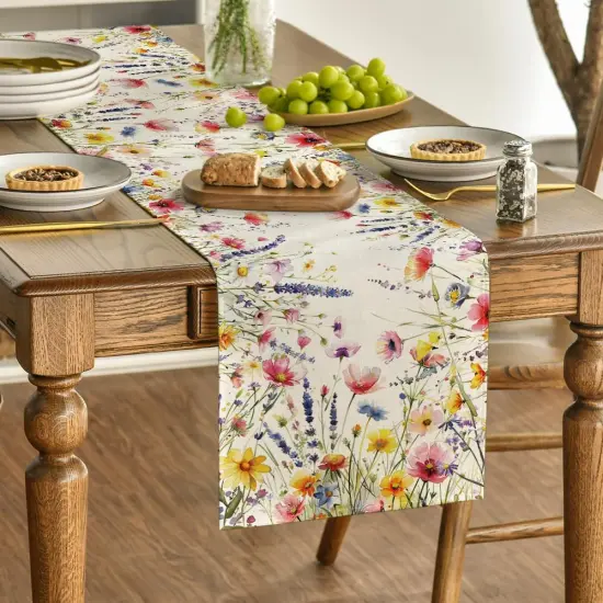 Daisy Lavender Floral Leaves Spring Table Runner, Summer Kitchen Dining Table Decoration for Home Party Decor 13x72 Inch {3}