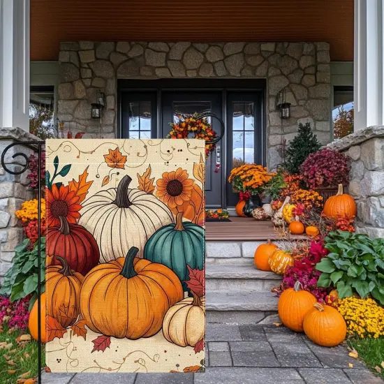 Fall Pumpkin Garden Yard Flag 12x18 Inch(Yellow,White,Red,Blue) {1}