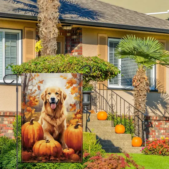 12x18inch - Welcome Fall Garden Yard Flag(Pumpkins Golden Retriever) {3}