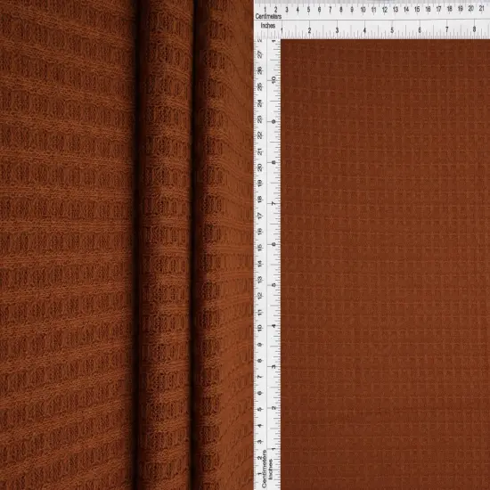 1 Yard Waffle Solid Knit Fabric Soft Stretch Textured Material 58/60" Wide Rust {1}