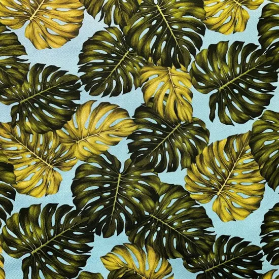 1 Yard Monstera Leaf Upholstery Fabric 1100% Cotton Heavy Barkcloth 36in L x 56in W Light Blue {1}