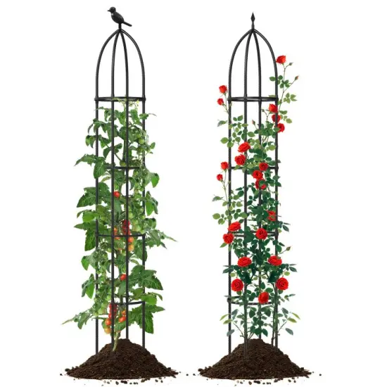 Set of 2 Height Adjustable Garden Trellis Towers with Decorative Tops Plant Support for Vines or Flowers {6}
