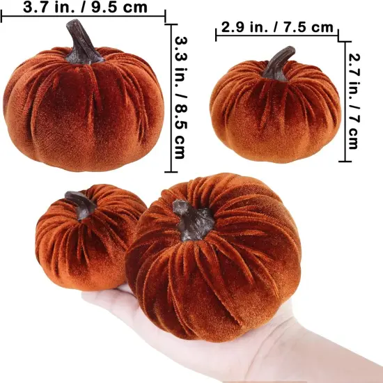16 Pcs Assorted Small Faux Rustic Harvest Velvet Pumpkins {2}