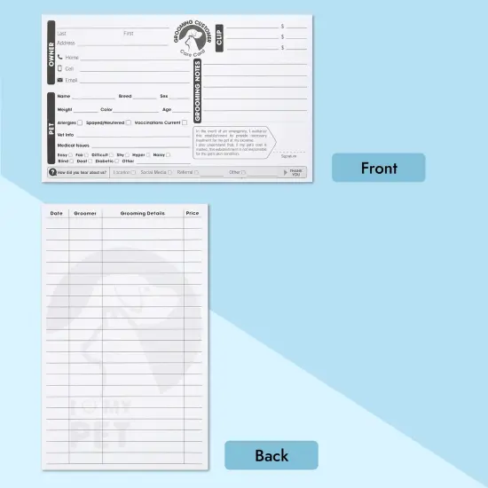 Juvale 100-Pack Pet Grooming Cards, Customer Information Cards - 8 x 5 Inches Cat or Dog Grooming Client Card and Contact Profile Extender, Pet Info Record Clip Card for Groomers {4}
