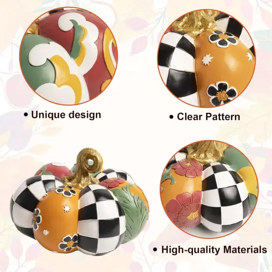 Black and White Checkered Pumpkin for Decorating, 8 in Resin Fall {3}