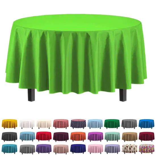 Exquisite Disposable Round Plastic Tablecloths &ndash; 12 Pack 84" Disposable Table Cloths &ndash; Indoor/Outdoor Party Tablecloth &ndash; Round Plastic Table Cover for Events & Party Supplies Lime Green {3}