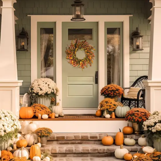 24" Orange Flower Fall Wreath with Colorful Mixed Leaves {4}