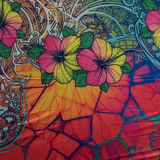 72" L x 45" W Hibiscus Assortment Polyester Sarong Fabric Style Three {1}