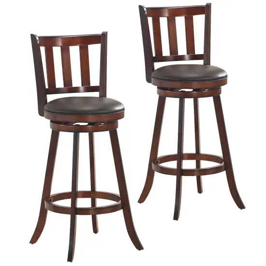 Costway Set of 2 29.5'' Swivel Bar stool Leather Padded Dining Kitchen Pub Bistro Chair High Back {1}