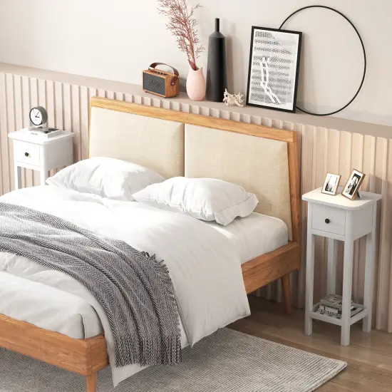 Costway 2 Tier End Bedside Sofa Side Table with Drawer Shelf Acacia Wood Nightstand {5}