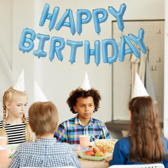 Light Blue Happy Birthday Balloons Banner - Light Blue {4}