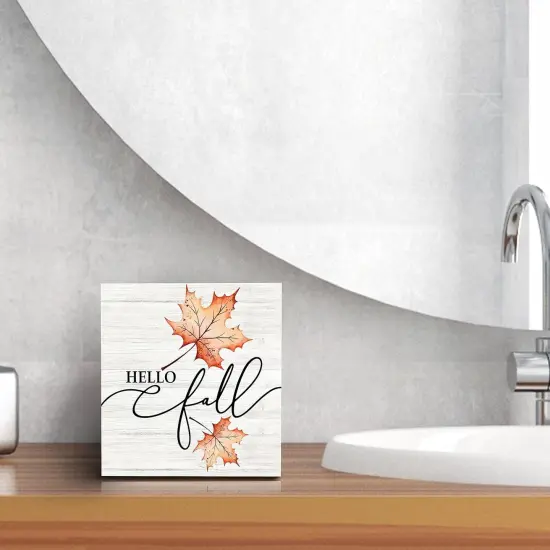 Fall Hello Maple Leaf Thanksgiving Wood Box Sign Desk Decor {4}