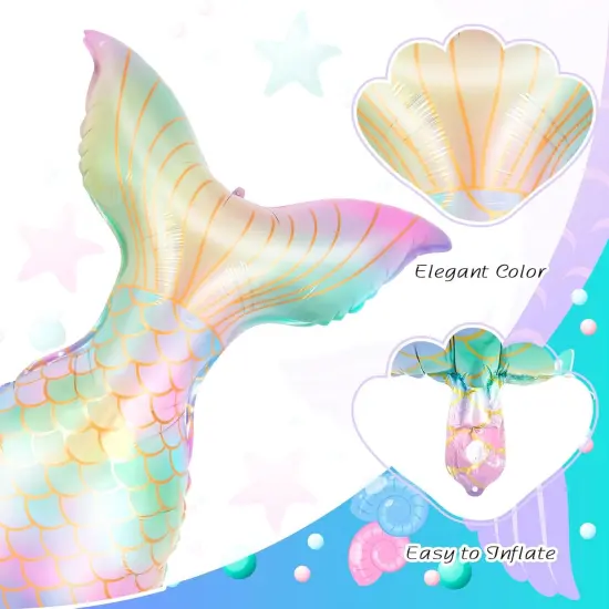 6 Pcs Mermaid Sea Foil Balloons, Mermaid Tail Sea Shell Mylar Balloons {4}