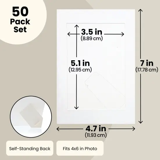 50 Pack White Paper Picture Frames for 4x6 Inserts, Cardboard Photo Easels for DIY, Classroom Crafts {4}